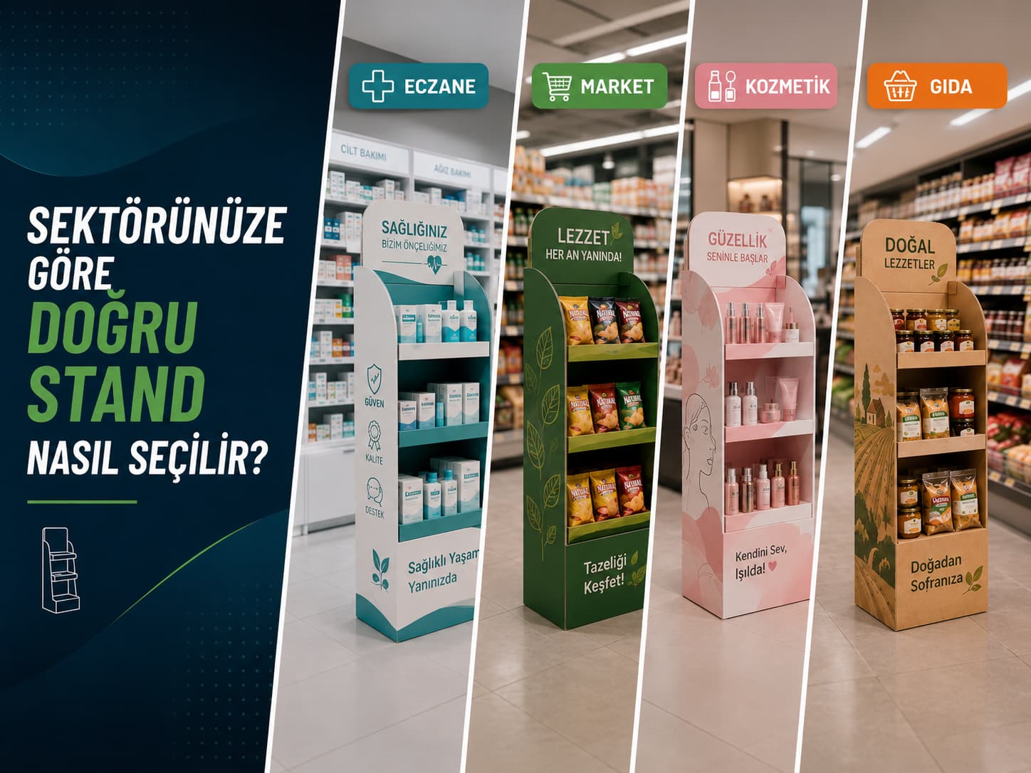 Farklı sektörlere göre karton stand seçimi ve teşhir standı kullanım alanları